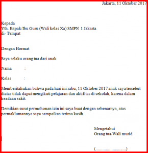 Kumpulan Contoh Surat Izin Tidak Masuk Sekolah Lengkap