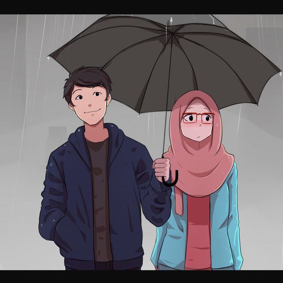 Gambar kartun islami  Muslimah Bercadar Romantis Lucu 