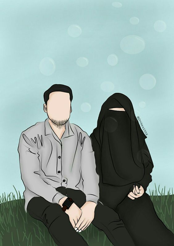 Gambar kartun islami Muslimah Bercadar Romantis Lucu
