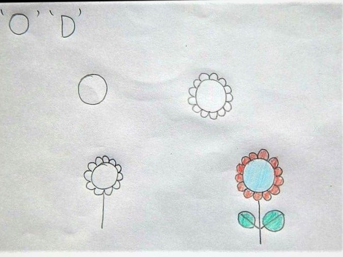 Cara Menggambar Bunga Dengan Huruf O Dan D