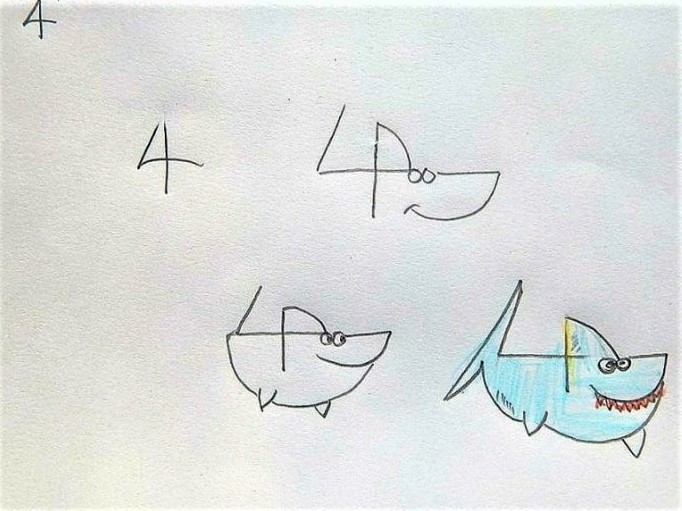 Cara Menggambar Ikan Hiu Dengan Angka Empat