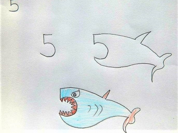 Cara Menggambar Ikan Hiu Dengan Angka Lima