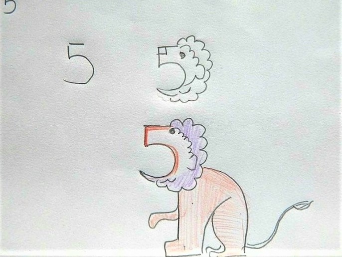Cara Menggambar Singa Dengan Angka Lima