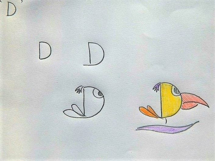 Cara Menggambar Burung Dengan Huruf D